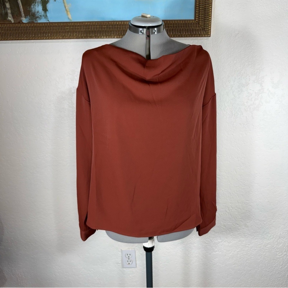 MELLODAY Rust Cowl Neck Blouse Long Sleeve Button Cuff Women's Size Large